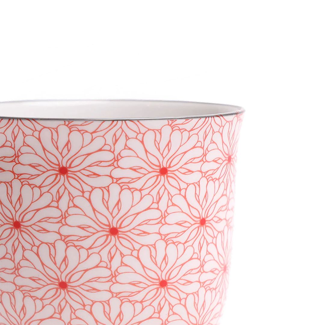 Liberte Porcelain Pot and Saucer Set – Red Flowers – 3.25″